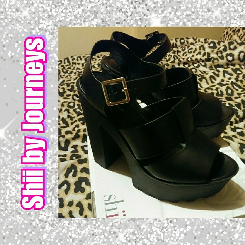 Chunky black platform heels